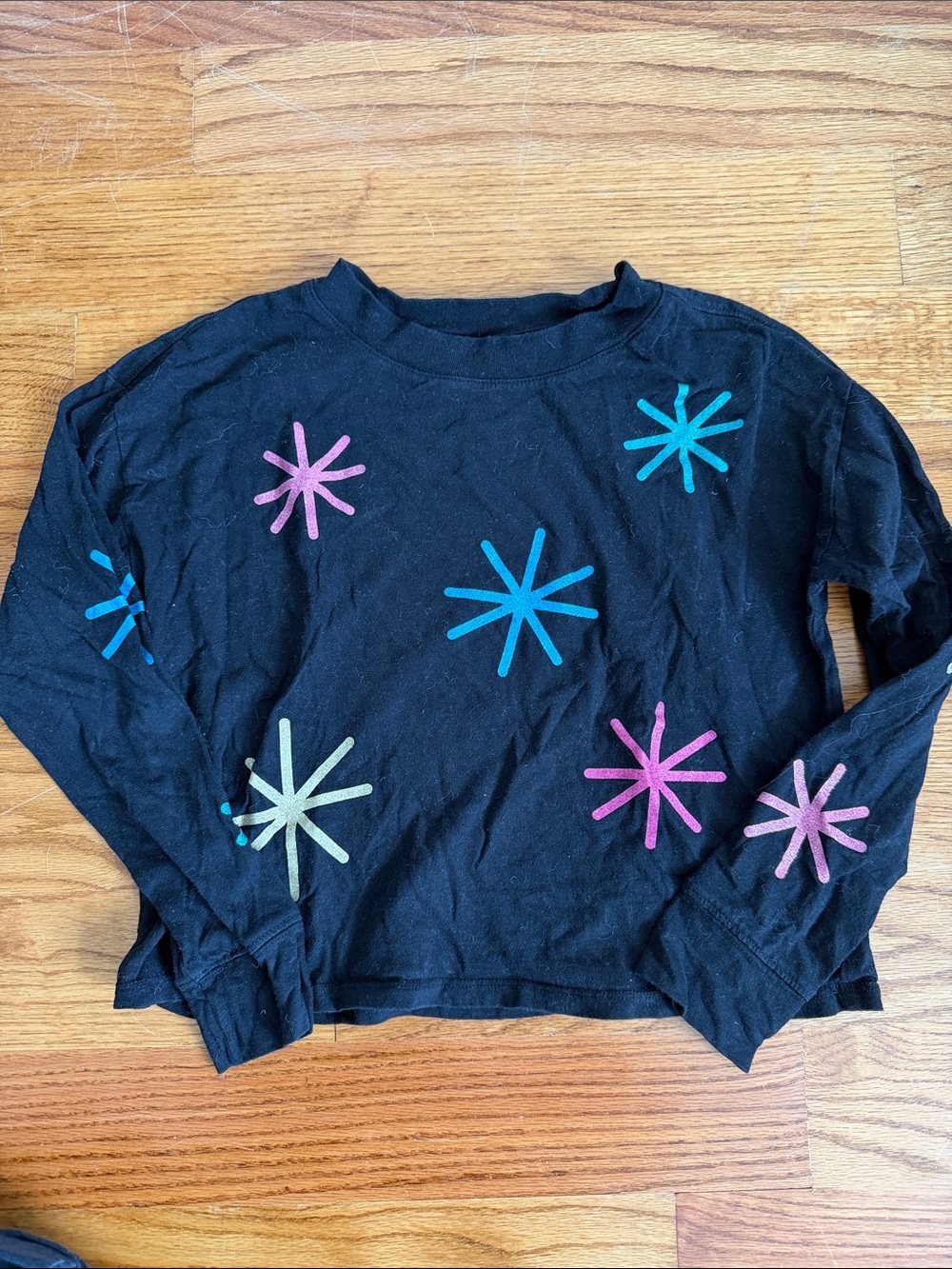 GAP Black Long-Sleeve Tee with Teal, Pink and Lime Starbursts